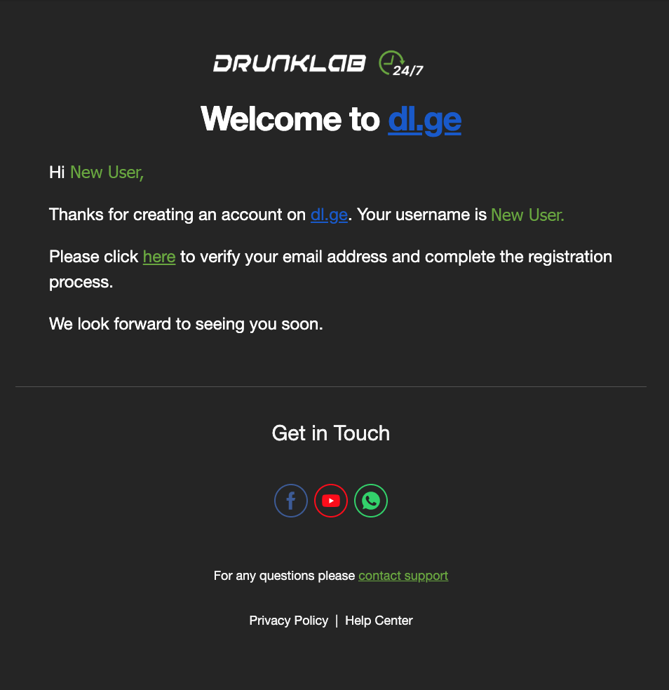 Email confirmation required to activate DL.ge account