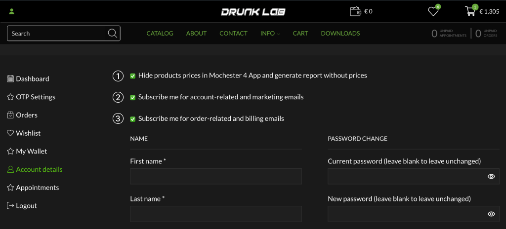DL.ge store enhancements: privacy options, email subscriptions in account details, and personal discount progress bar figure 1