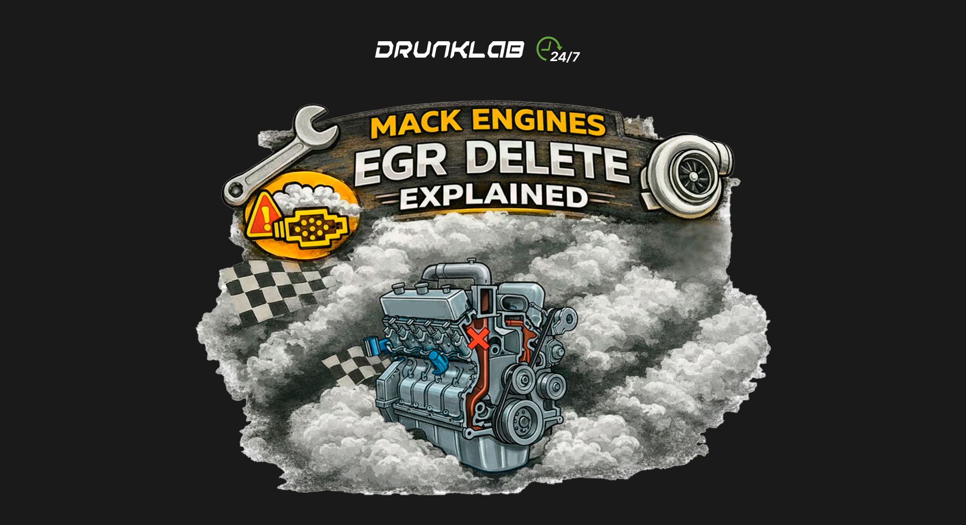 Illustration of a Mack MP8 engine intake manifold showing the benefits of an EGR delete with clean air flow and no soot buildup.