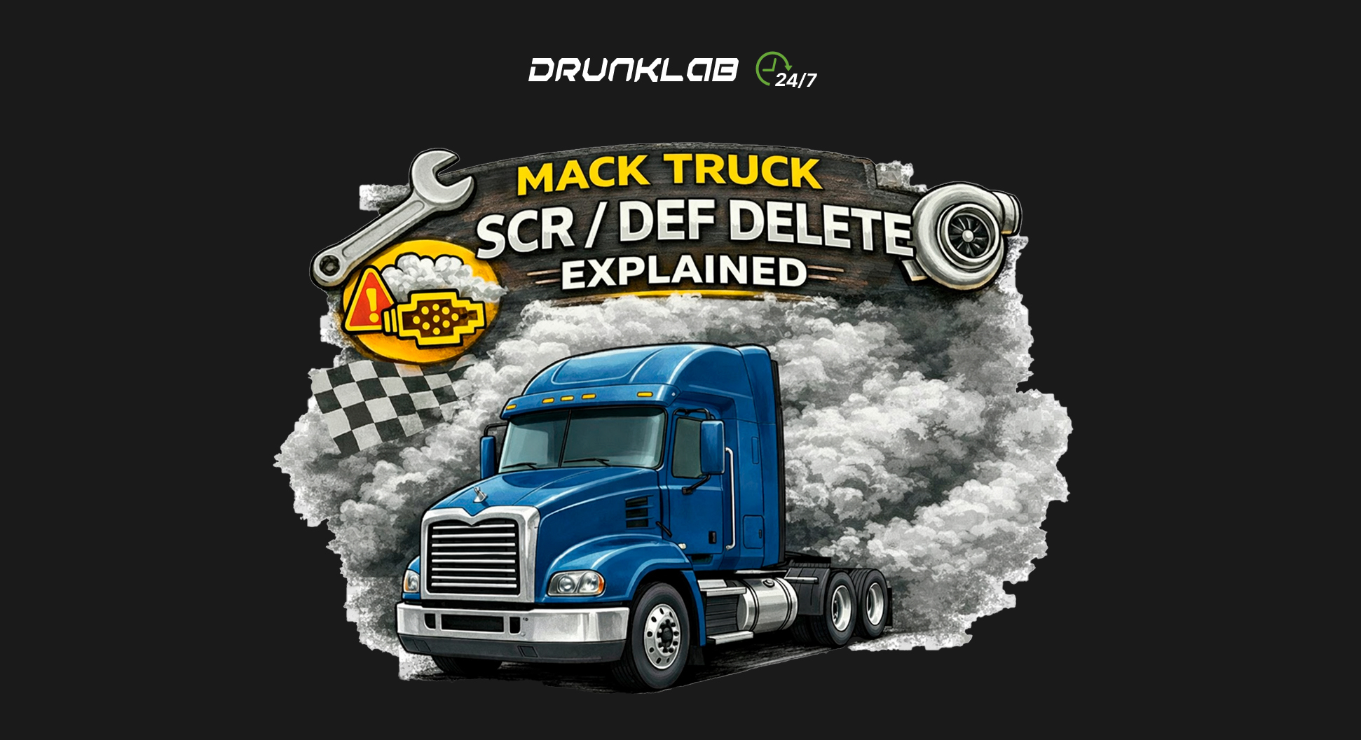 Mack truck DEF system diagram showing SCR delete benefits including the elimination of NOx sensor faults and DEF line crystallization.