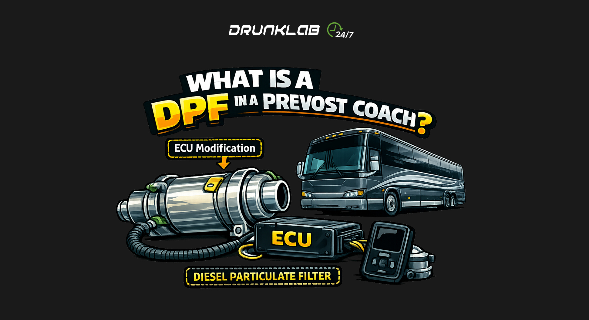 Prevost entertainer coach is undergoing professional DPF delete redesign to prevent parked regenerations and differential pressure issues.