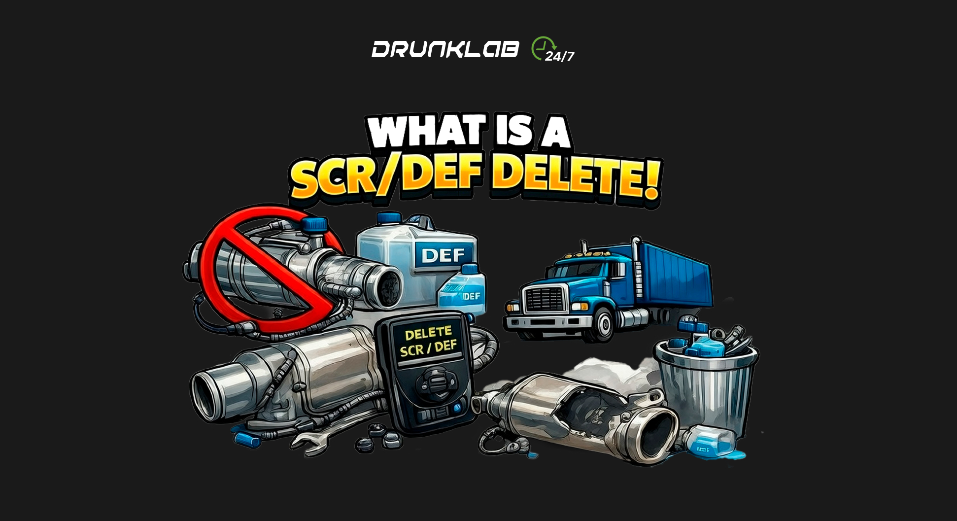 Volvo SCR DEF delete illustration showing NOx sensor bypass and elimination of Diesel Exhaust Fluid dosing for D13 engines.
